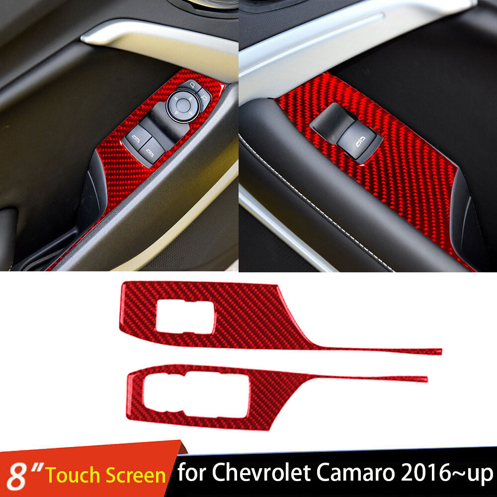 for Chevy Camaro 2016-23 Window Lift Switch Button Cover B-type Red Carbon Fiber