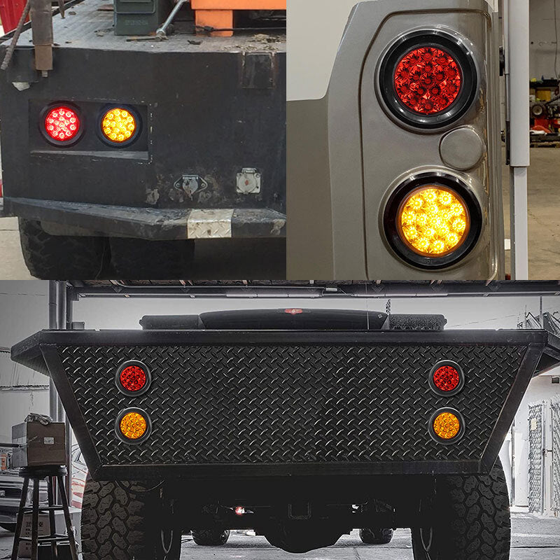 2X 4inch Round Amber 16-LED Truck Trailer Van Brake Stop Turn Signal Tail Lights