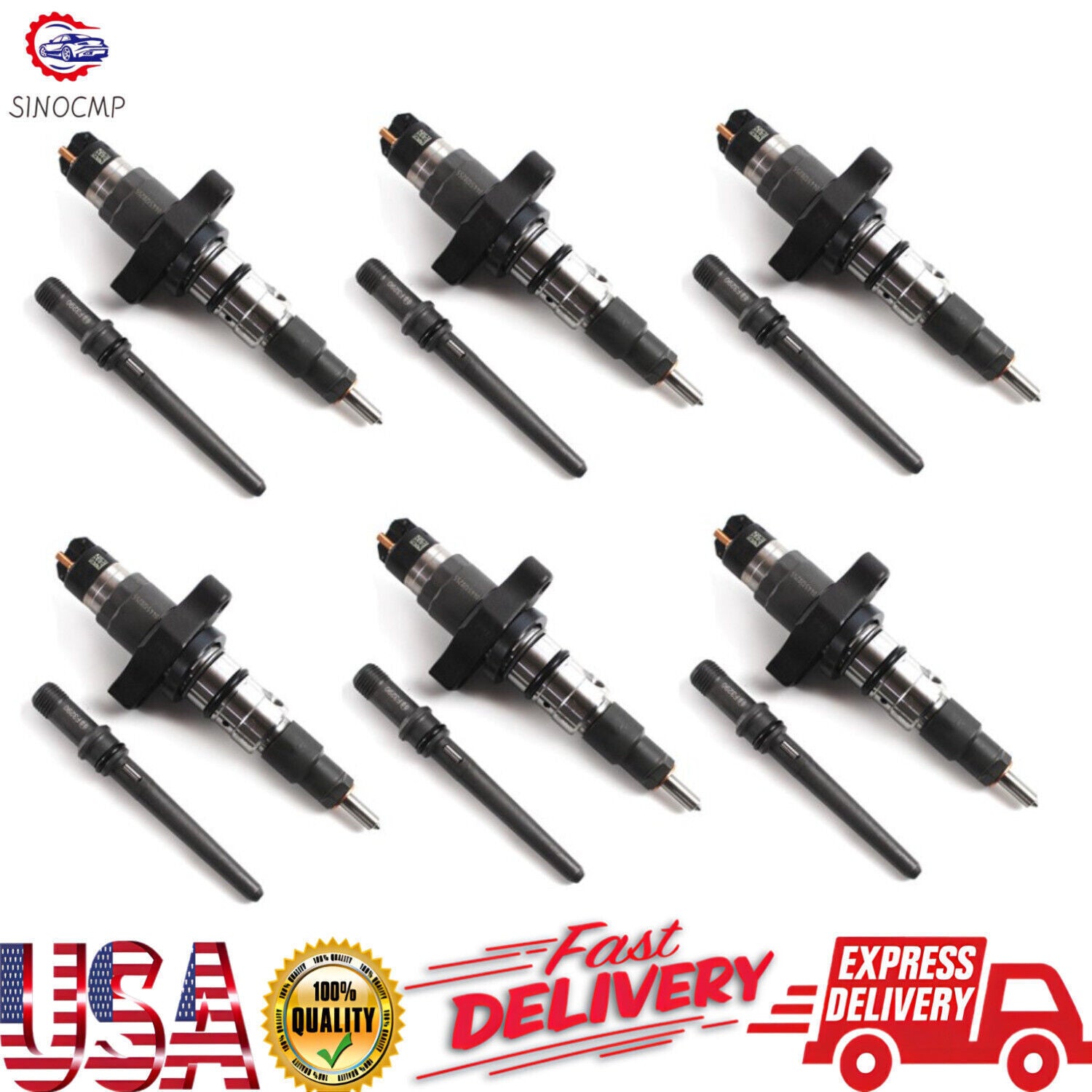 6x 0445120255 Diesel Injector w/ Connector Tube For 5.9L 03-05 for Dodge for Ram