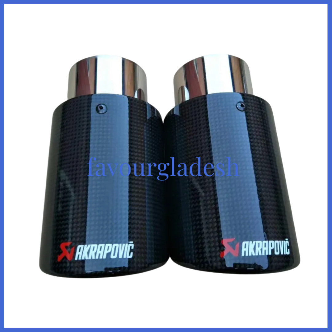 2Universal Akrapovic Glossy Carbon Fiber Exhaust Muffler tip Tail pipe 63-89mm