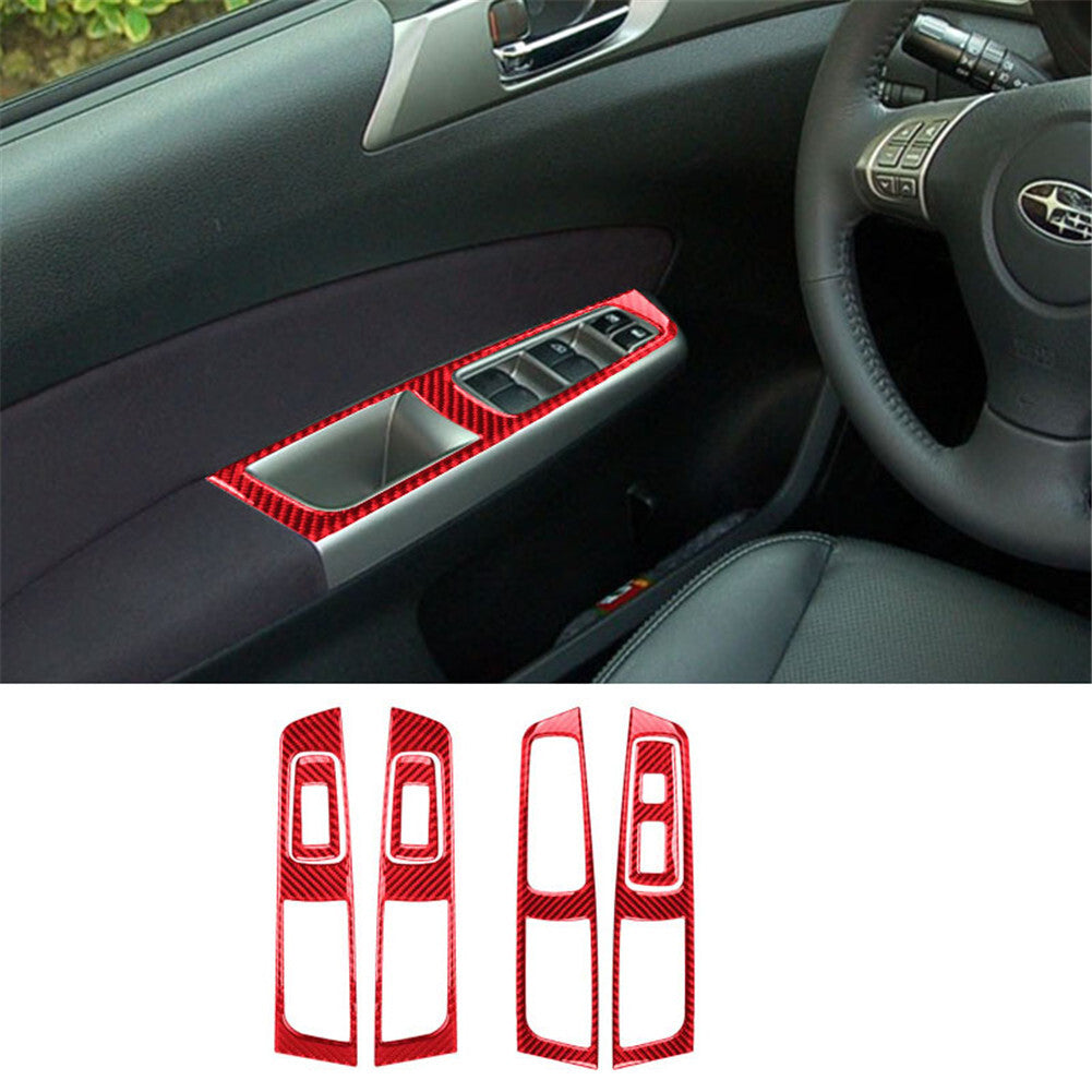 7Pcs Red Carbon Fiber Door Control Cover Trim for Subaru Forester 2009-2013