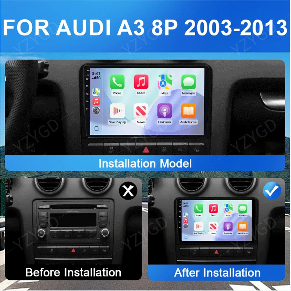 Android Auto CarPlay Car Radio for Audi A3 8P 2003-2013 GPS Stereo Player Screen