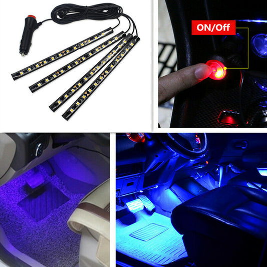 Car Blue 4in1 Atmosphere Light 12 LED Charge 12V Glow Interior Decorative Lamp