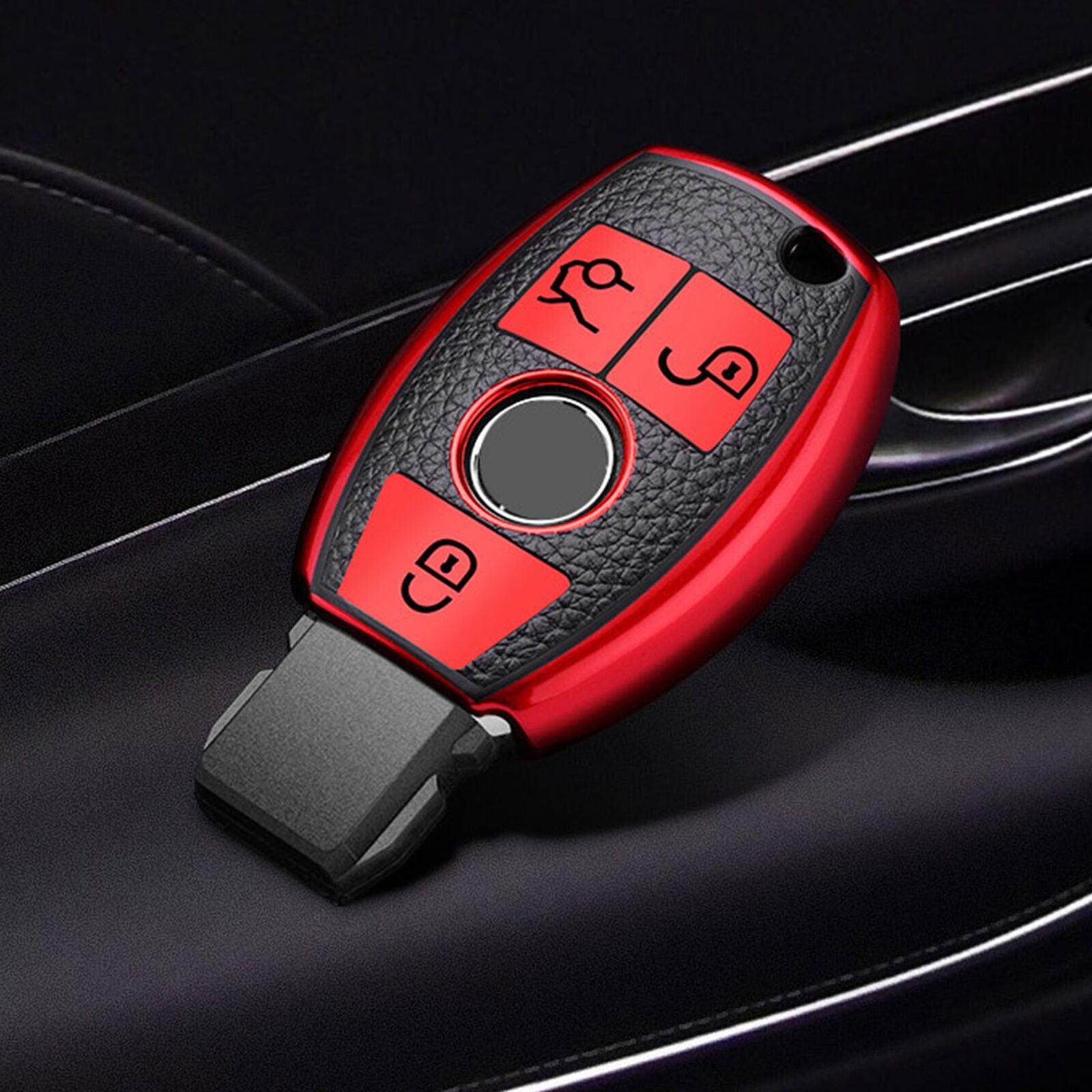 Keyless Remote Entry Key Fob Shell Cover Case TPU Leather Red for Mercedes Benz