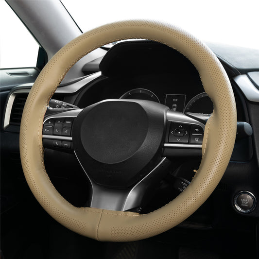 38cm DIY Car Steering Wheel Cover Genuine Leather Breathable Anti-slip Beige
