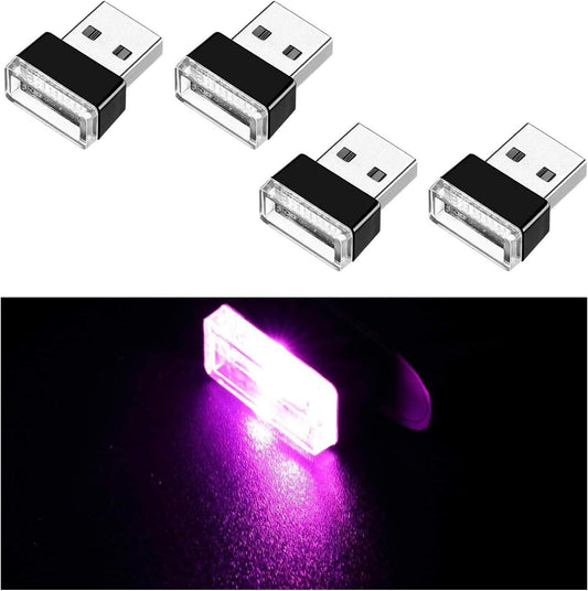 4Pcs USB LED Car Interior Light Neon Atmosphere Ambient Lamp Bulb Accessory Pink