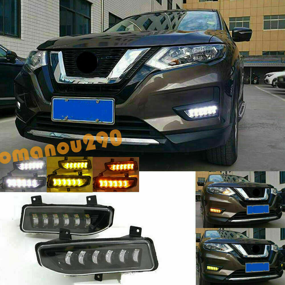 LED DRL Daytime Running Fog Light W/Turn Signal Lamp for Nissan Rogue 2017-2020