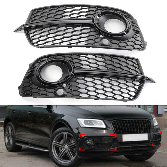 Pair Black Front Bumper Fog Light Grill Grille Cover for Audi Q5 2013-17