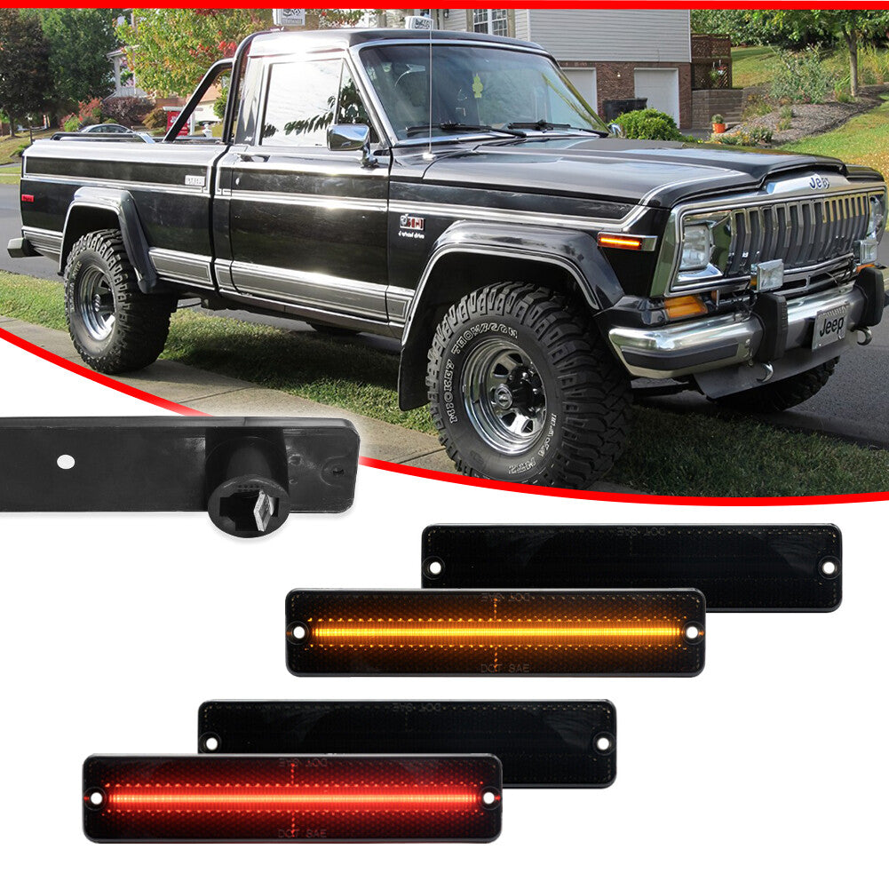 Four smoke LED front + rear side marker lights for Jeep CJ 5/6/7/8 SJ Wagoneer J10 20