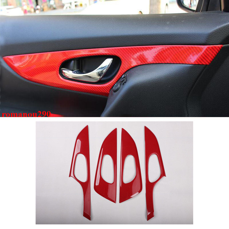4P for Nissan Rogue 2014-2020 Red Carbon Fiber Inner Door Bowl Panel Cover Trim