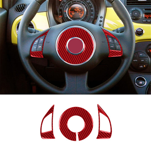 Red Carbon Fiber Interior Steering Wheel Accent Cover Trim For 2012-15 for Fiat 500