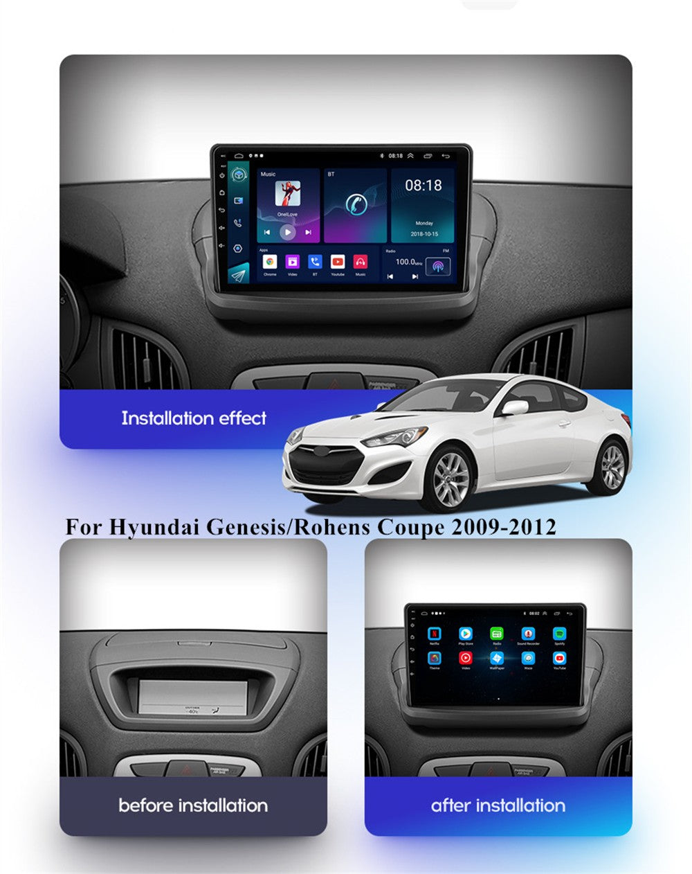 9''Android12 Carplay 2+32G Car Stereo GPS for Hyundai for Genesis /Rohens Coupe 09-12