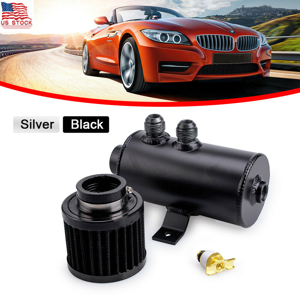 Aluminum 10AN Oil Catch Can Reservoir Tank +Breather Filter Baffled Kit Black US