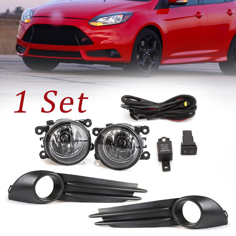 for Ford Focus ST 2013-2014 Set Front Bumper Fog Light+Harness Bulbs Kit +Covers