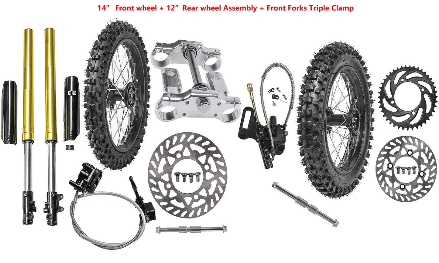 14-inch + 12-inch wheel disc brake kit and fork end for Pit Dirt bike CRF50 KLX110