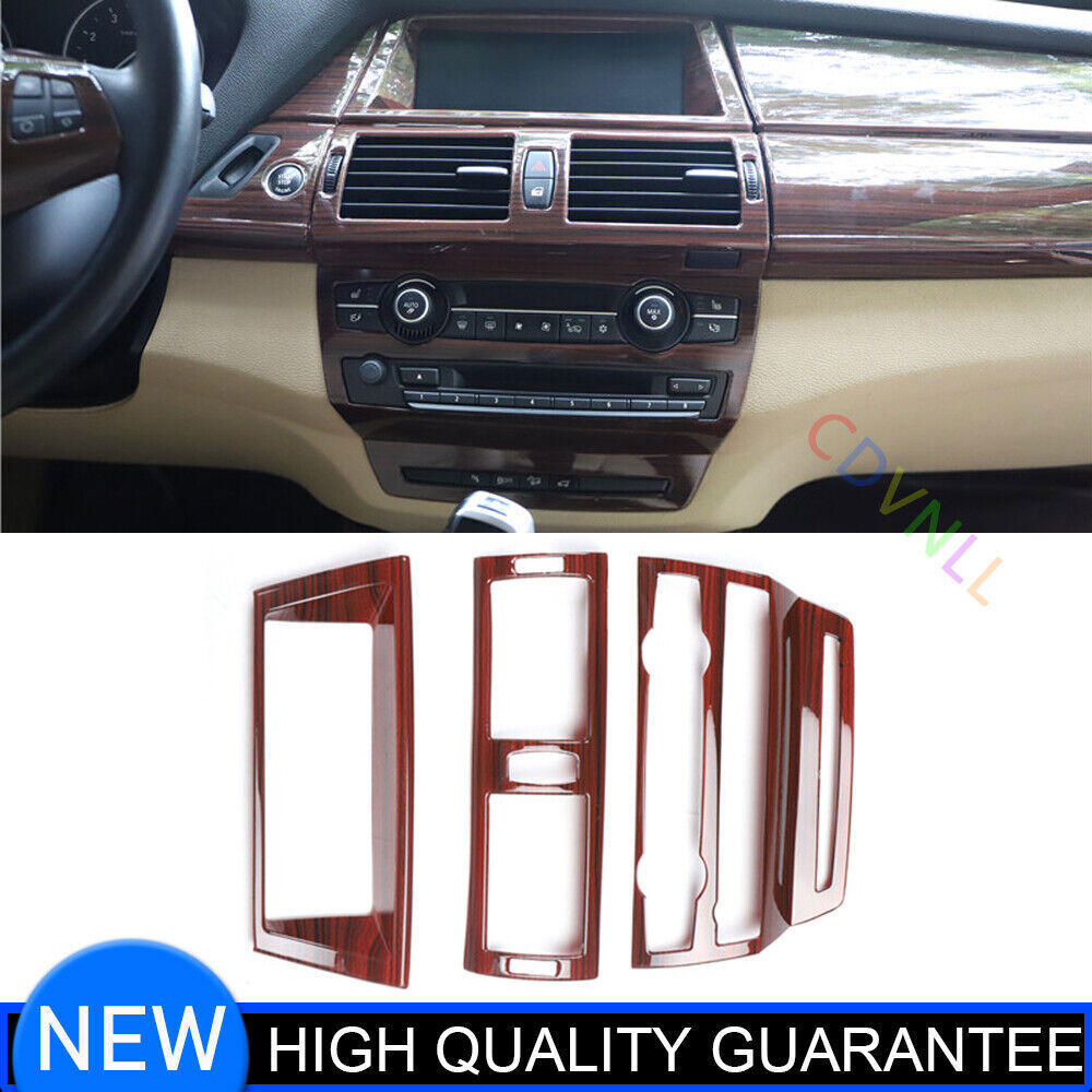 Fit for BMW X5 08-2013 Wood Grain Console CD Button Control Panel Cover Trim 3P