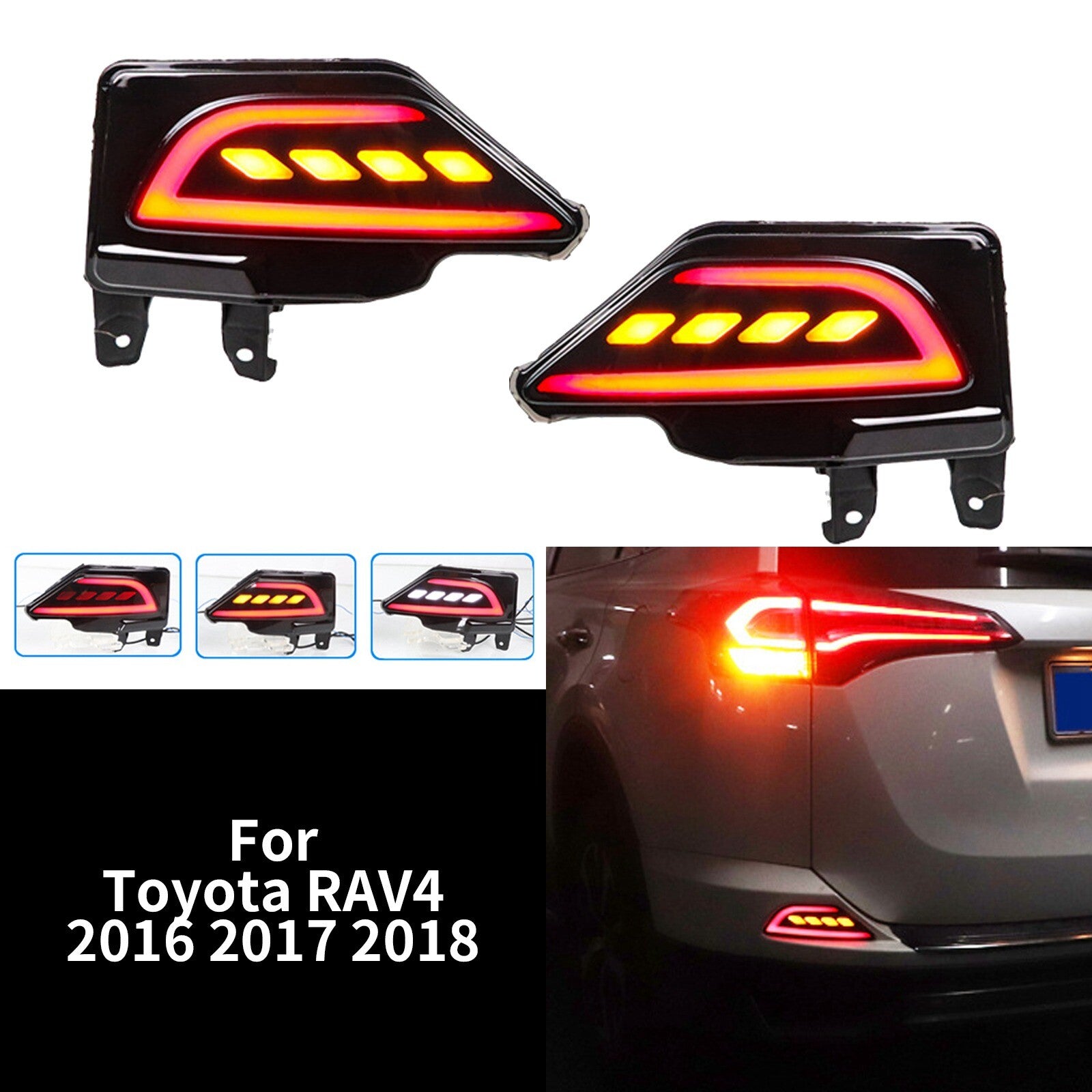 2-piece rear LED bumper reflector brake DRL for Toyota RAV4 2016-2018 AT
