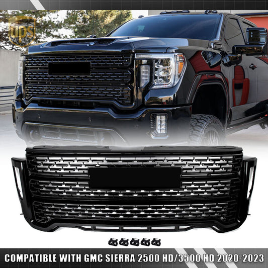 Gloss Black Bumper Grille Denali Style for GMC for Sierra 2500 HD/3500 HD 2020-2023