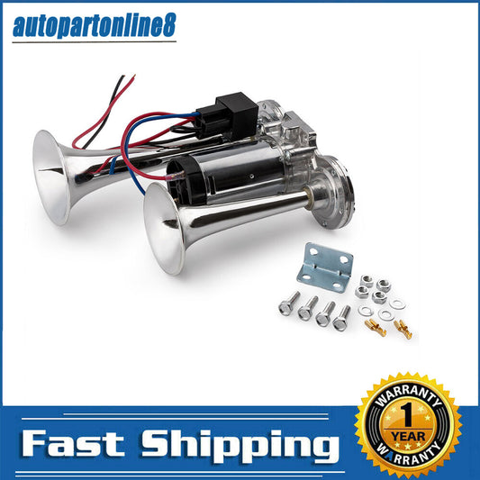 New dual small 600dB 12V car air horn, dual-tone boat, truck, and train speaker.
