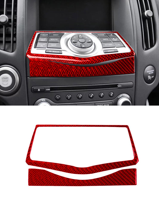 2 Red for Nissan 370Z 2009-2020 Carbon Fiber Multimedia Button Frame Cover Trim