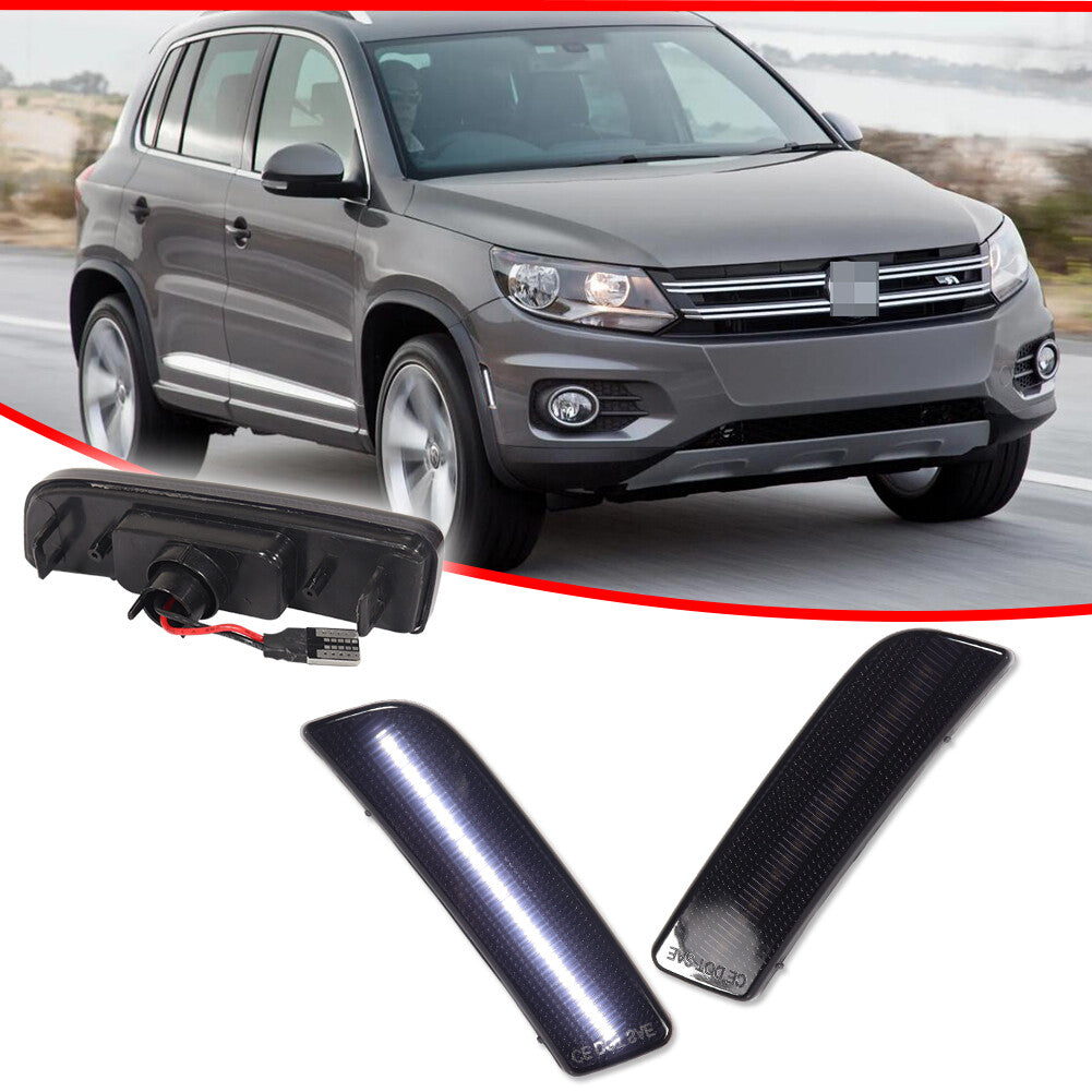 Smoked White LED Front Corner Fender Side Marker Lights for Volkswagen for Tiguan 2009-2017