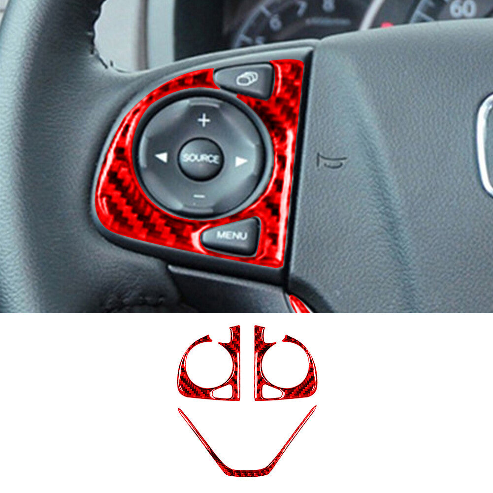 3Pcs Red Carbon Fiber Steering Wheel Button Trim for Honda CRV CR-V 2012-2016 B