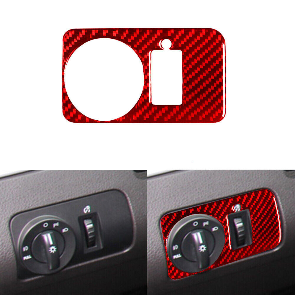 Red Carbon Fiber Headlight Switch Button Cover Trim for Ford for Mustang 2005-2009