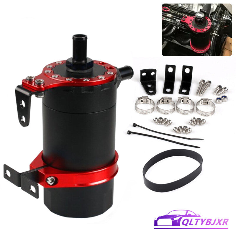 Round Oil Tank Baffled Aluminum Oil Catch Can Resevoir Tank Kit Car Racing Red