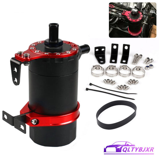 Round Oil Tank Baffled Aluminum Oil Catch Can Resevoir Tank Kit Car Racing Red
