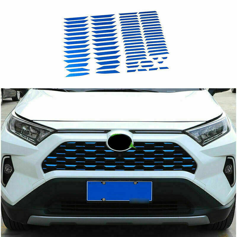 for Toyota RAV4 2019-2023 Blue Steel Front Center Mesh Grille Grill Decals Trim