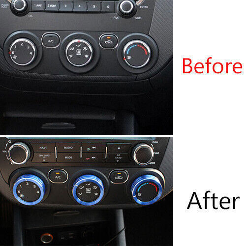 Console AC Switch Control Button Ring Trim 3 for Kia K3 2014-2018 Blue Aluminum