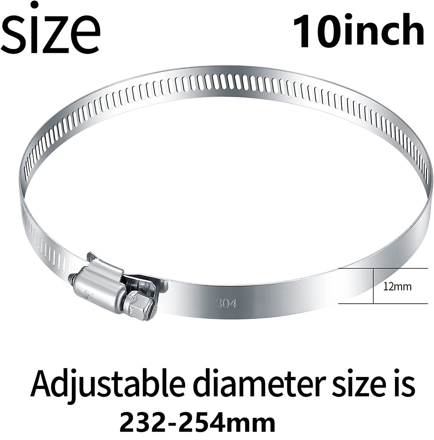 6-Piece Stainless Steel Hose Clamps, 10-inch Worm Gear Hose Clamps, Pipe Clamps, Jubilee Clamps