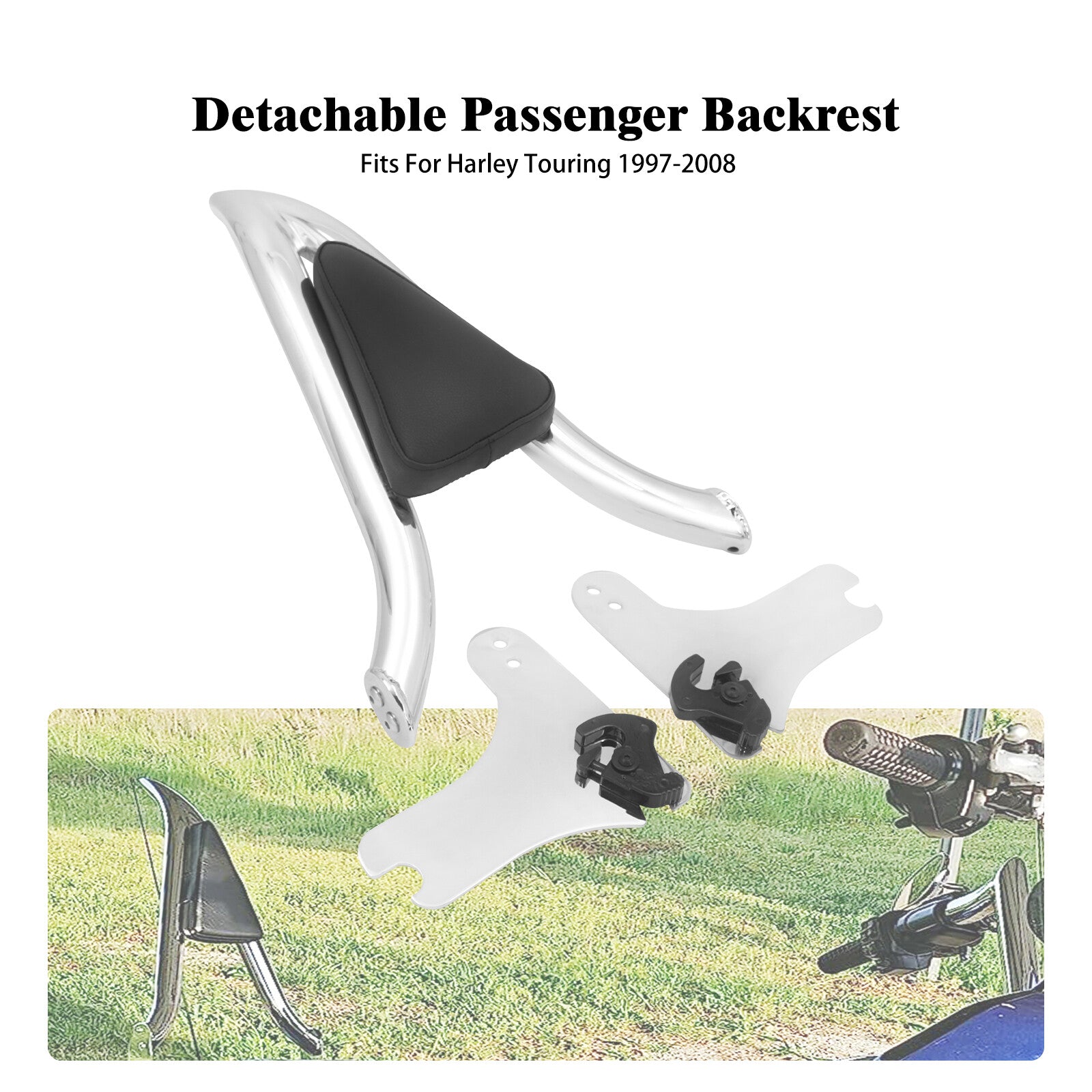 Chrome Detachable Backrest Sissy Bar for Harley Touring Electra Road Glide 97-08