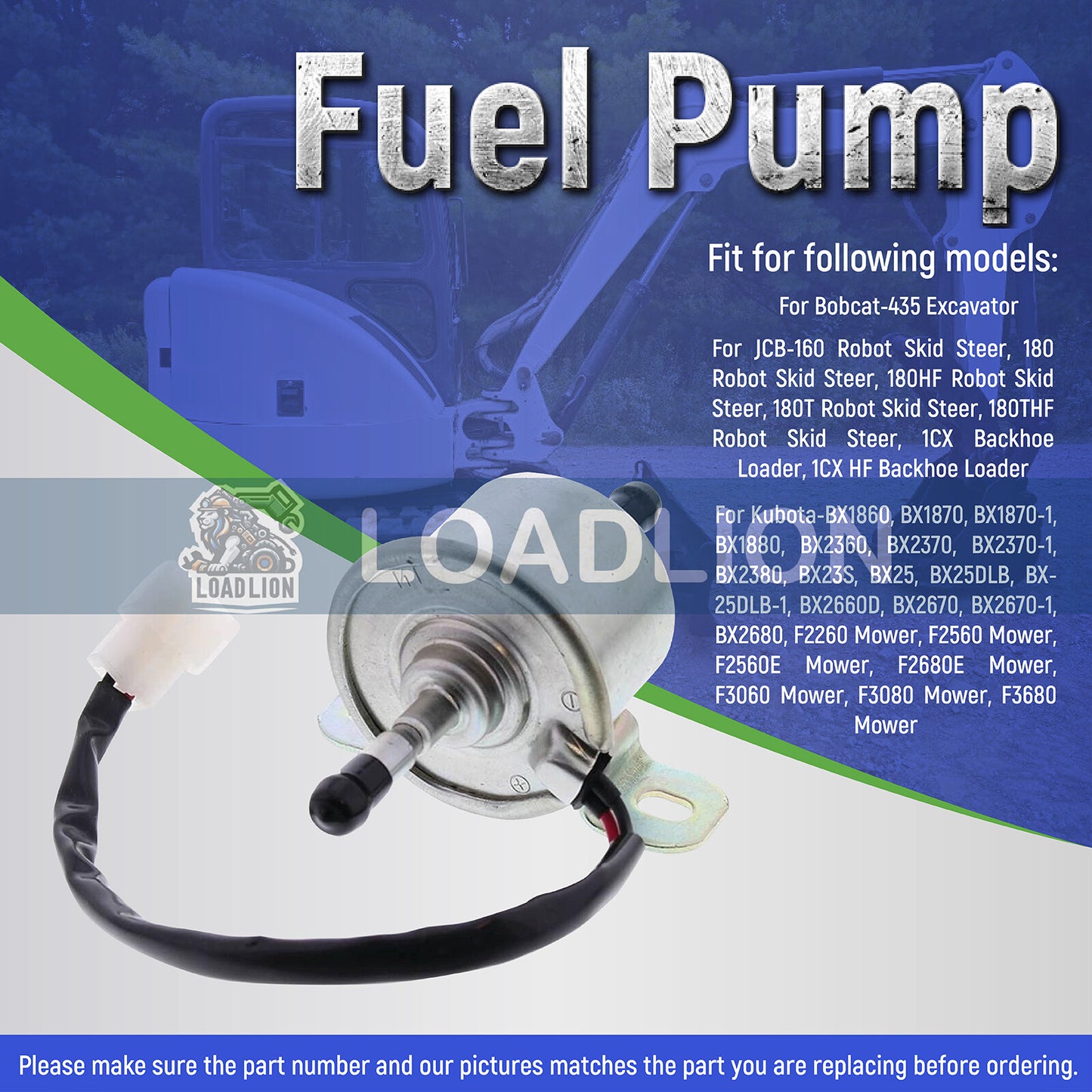 Fuel Pump For Kubota BX25, BX25DLB, BX2660D, BX2670, BX2670-1 BX2680 F2260 Mower