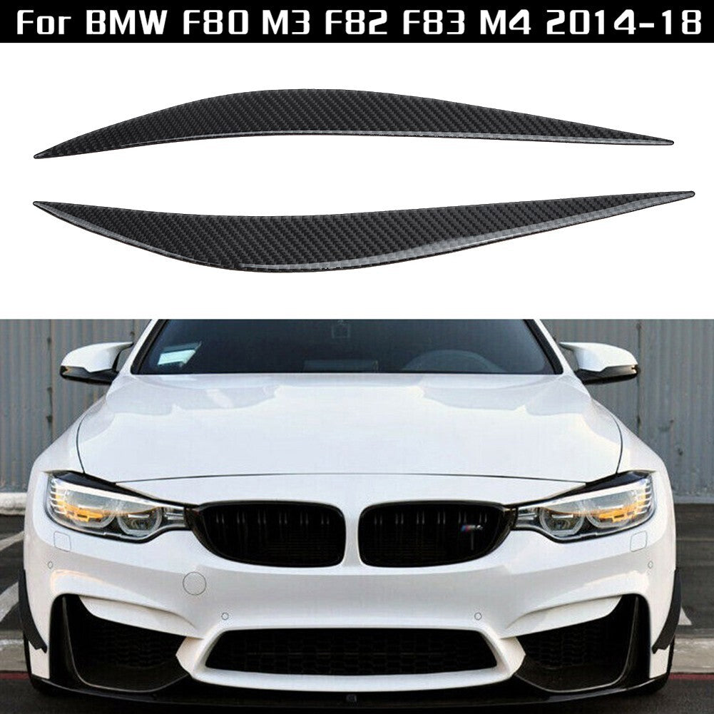2x Carbon Fiber Headlight Eye Lid Eyebrow Cover For F80 for M3 F82 F83 14-18