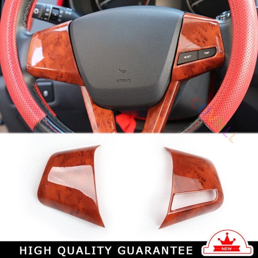 Car Steering Wheel Button Frame Trim Fit for Hyundai IX25 2015-2019 Brown Wood