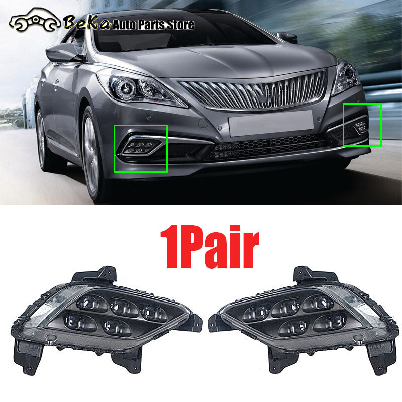 Dual LED front bumper fog lights and daytime running lights for 2015-2016 for Hyundai Azera Grandeur.