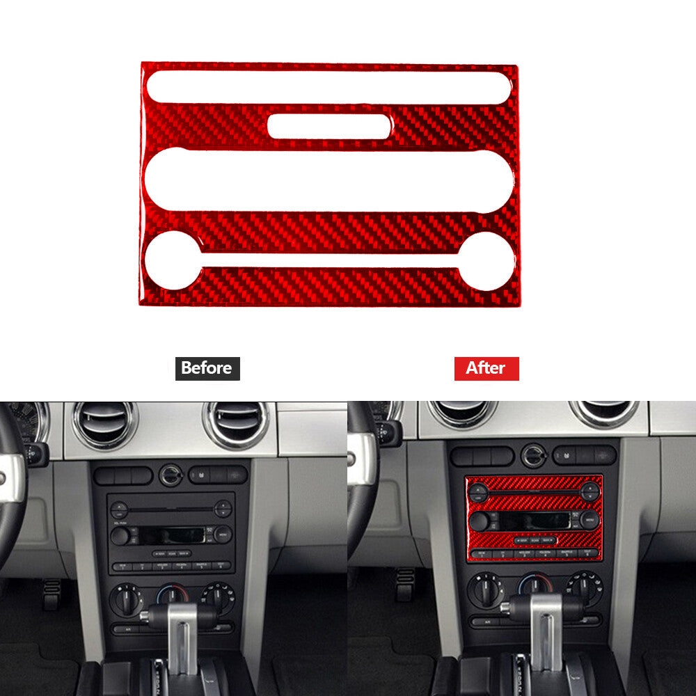 Red Carbon Fiber Radio Player Panel Cover Trim Sticker for Ford for Mustang 2005-09
