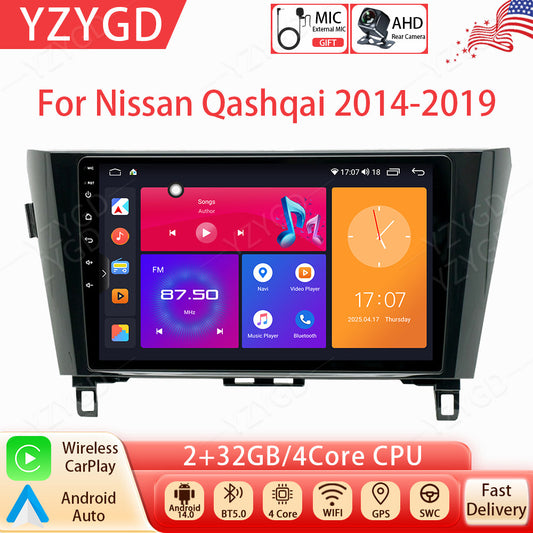 Android 14 Carplay Car Radio for Nissan Qashqai 2014-2019 Stereo GPS Navi Screen