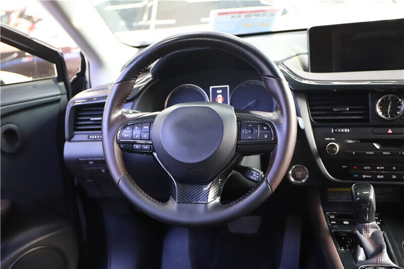 Steering Wheel Button Frame Trim 3PCS Fit for Lexus RX 16-20 Black Carbon Fiber
