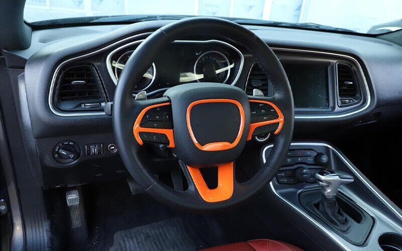 Fit for Dodge for Challenger 2015-2021 Orange Steering Wheel Frame Cover Trim 4pcs