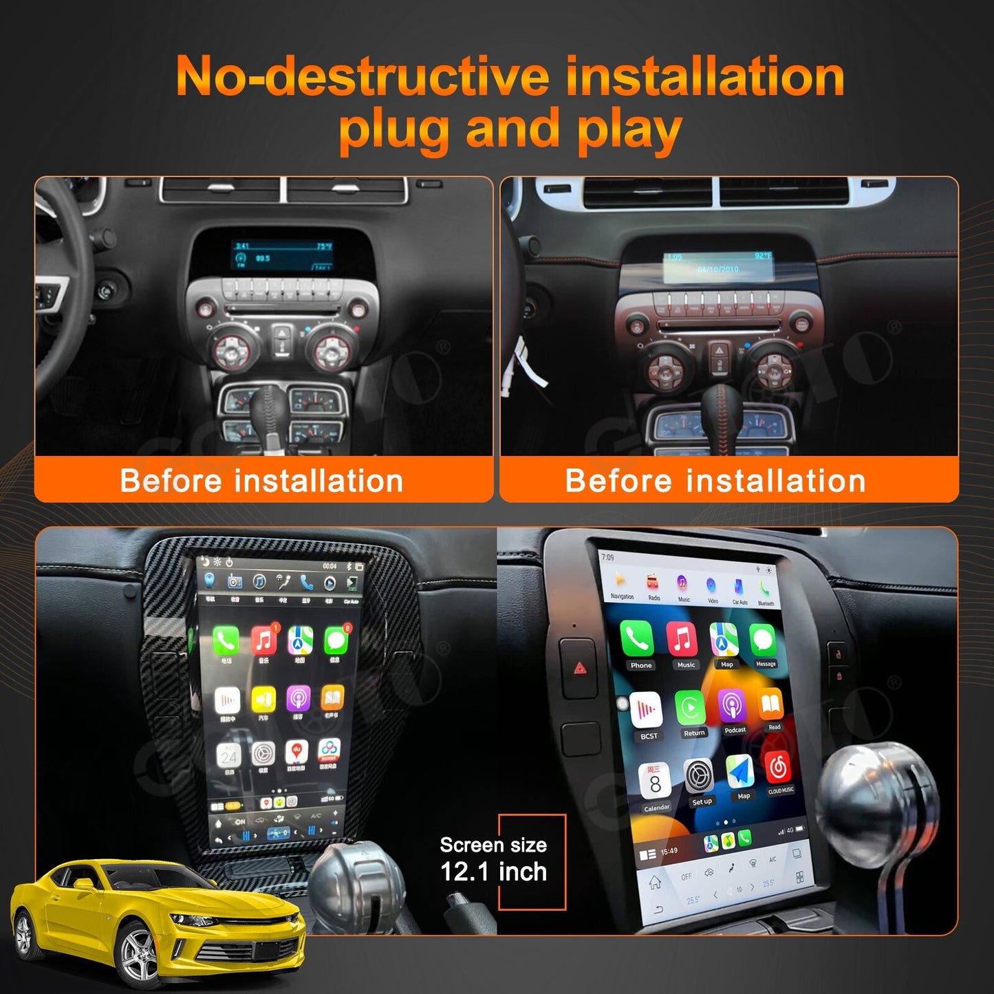 Android for Tesla Car Radio and LCD Digital Cluster for Chevrolet Camaro 2010-2015