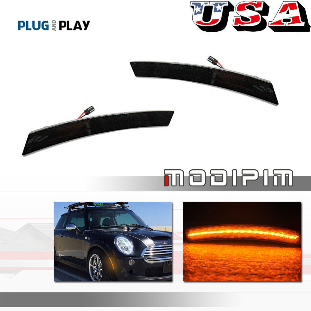 Two smoked amber LED side marker lights for Mini Cooper R50 R52 R53 02-08