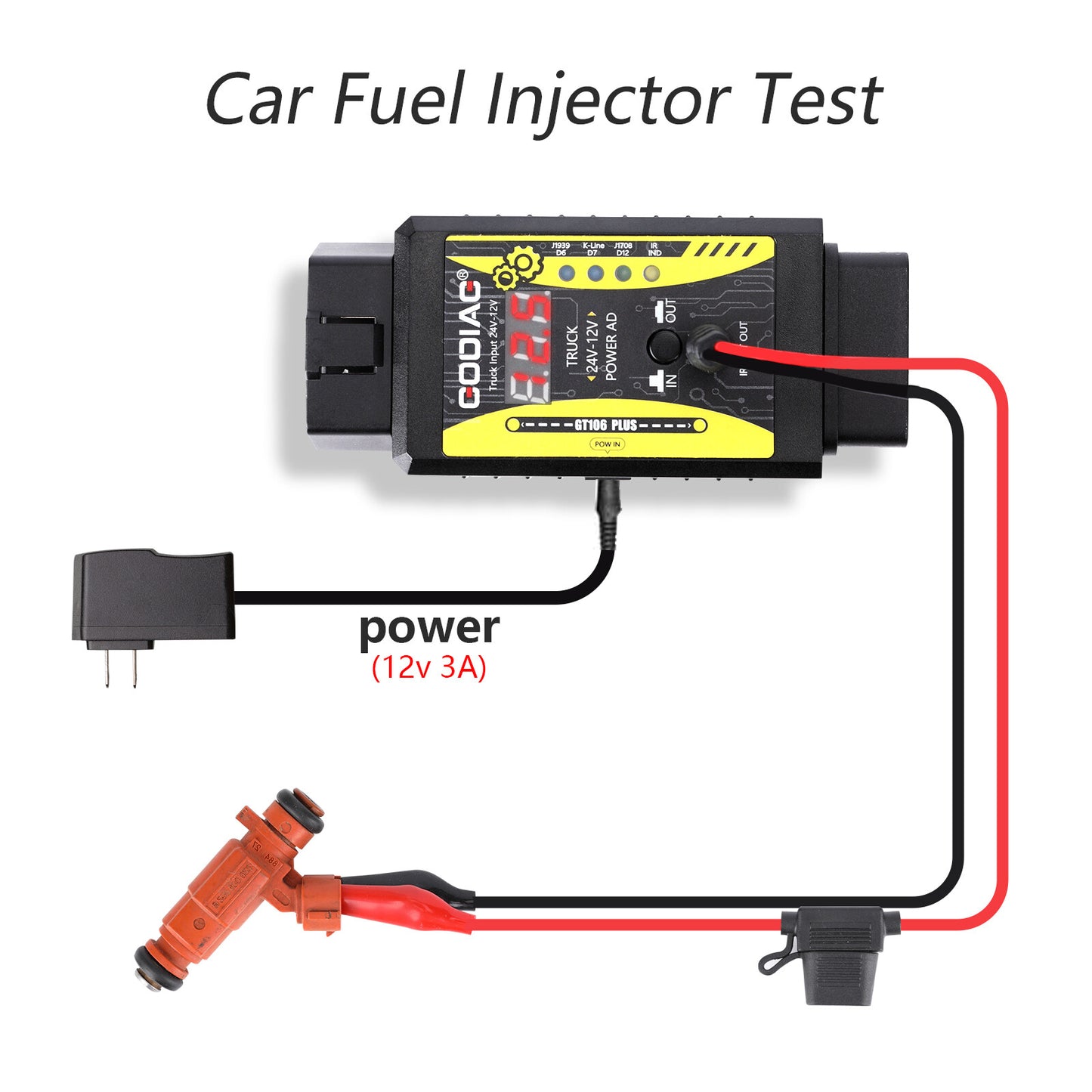GODIAG GT106 PLUS 24V to 12V Heavy Duty Truck Adapter Fuel Injector Cleaning