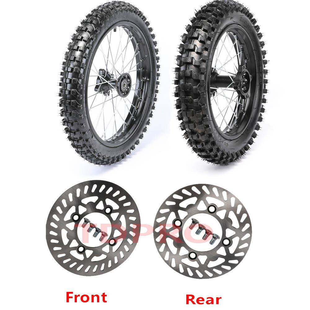 Front 70/100-17 + Rear 90/100-14 tires and rims suitable for Dirt bicycles Apollo 125cc and 140cc.
