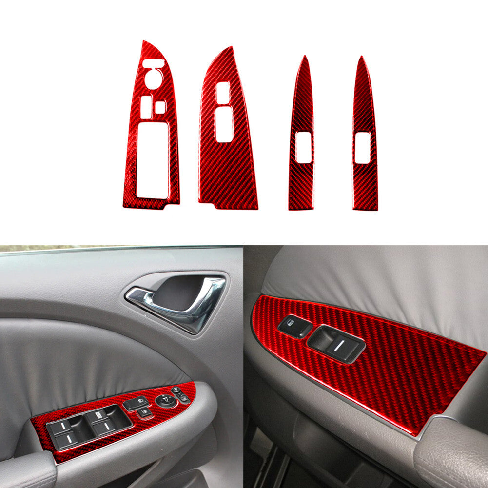 4x Carbon Fiber Window Lift Switch Panel Cover Trim for Honda Odyssey 05-10 Red
