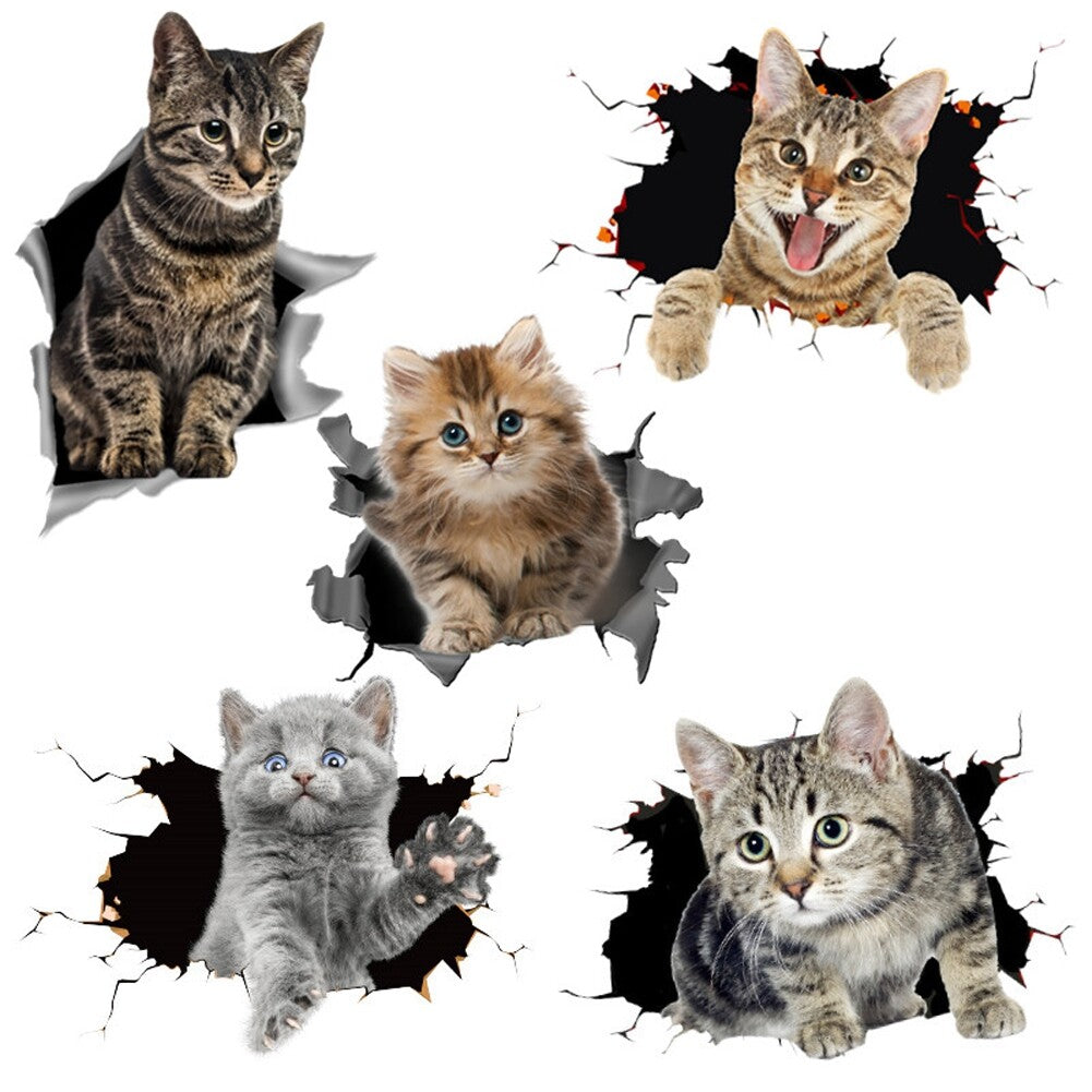 5PCS Car Body Sticker Cat Wall Decals 3D Cute Cat Stickers For Window Bumper