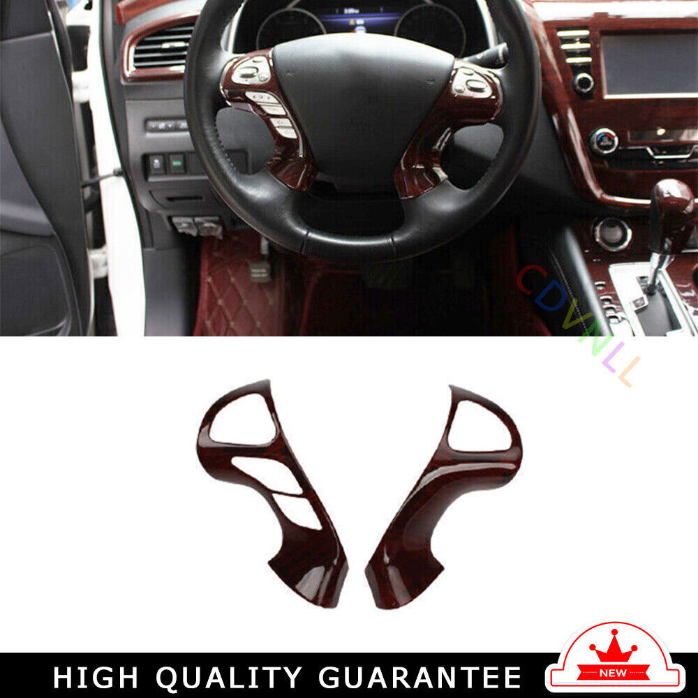 Steering Wheel Button Frame Trim 2PCS for Nissan Murano 2015-2021 Red Wood Grain