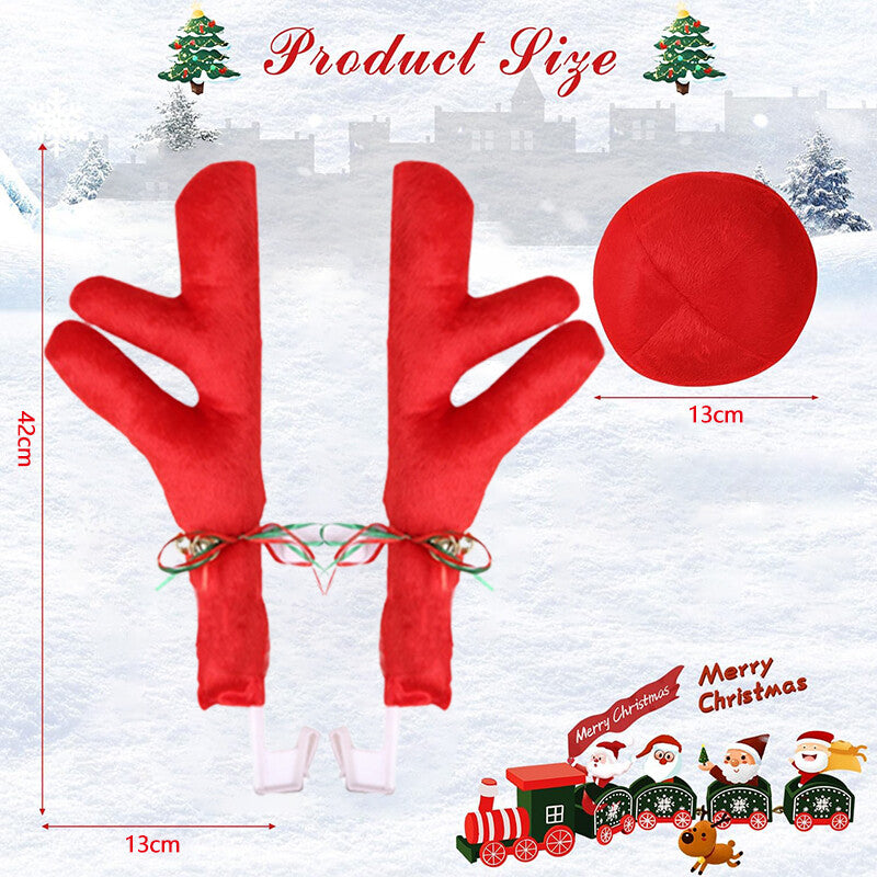 1 Set Antlers And Red Nose Reindeer Decoration Car Christmas Auto Holiday Red