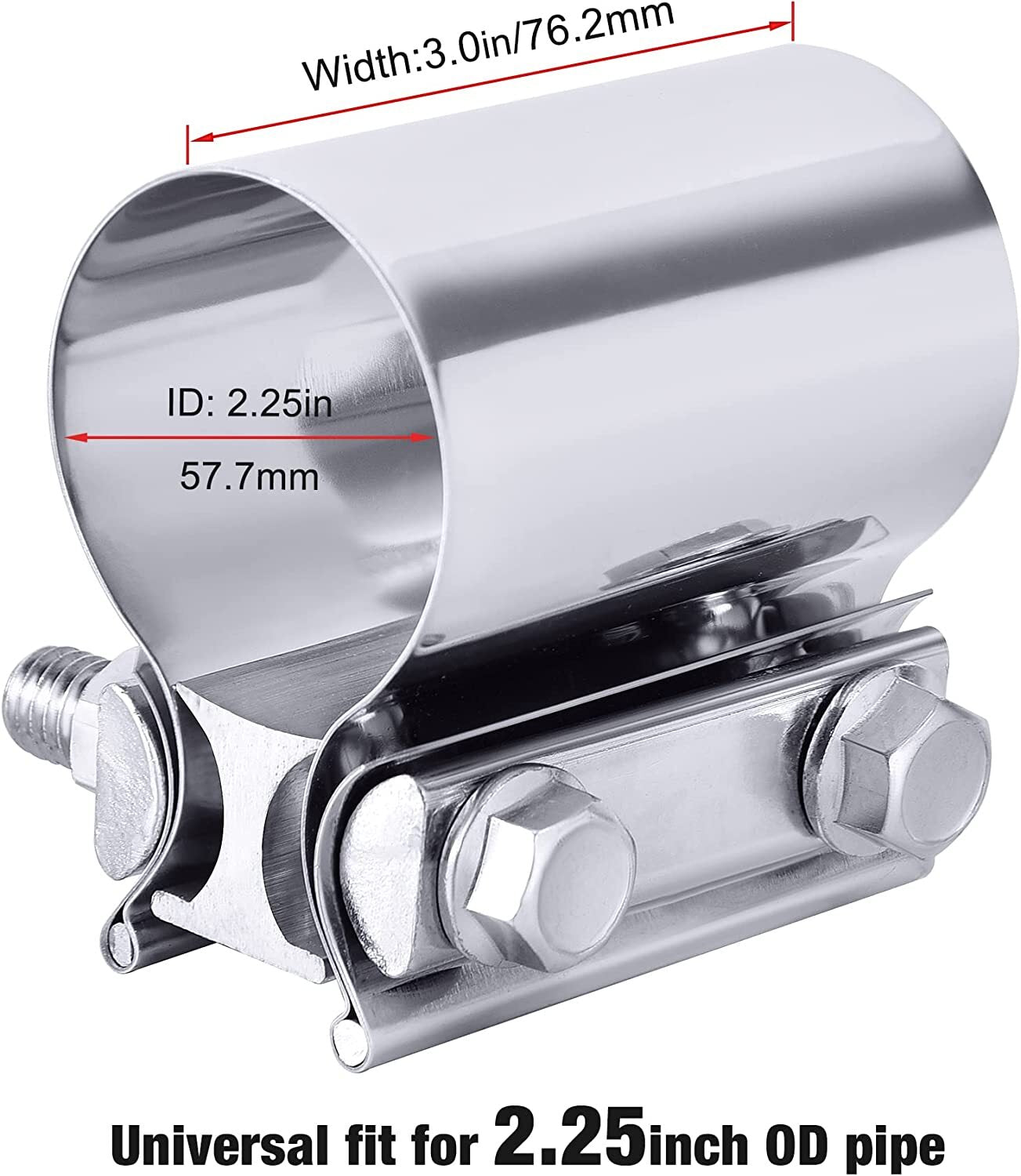 2.25 InStainless Steel Butt Joint Band Exhaust Clamp Sleeve for Muffler Downpipe